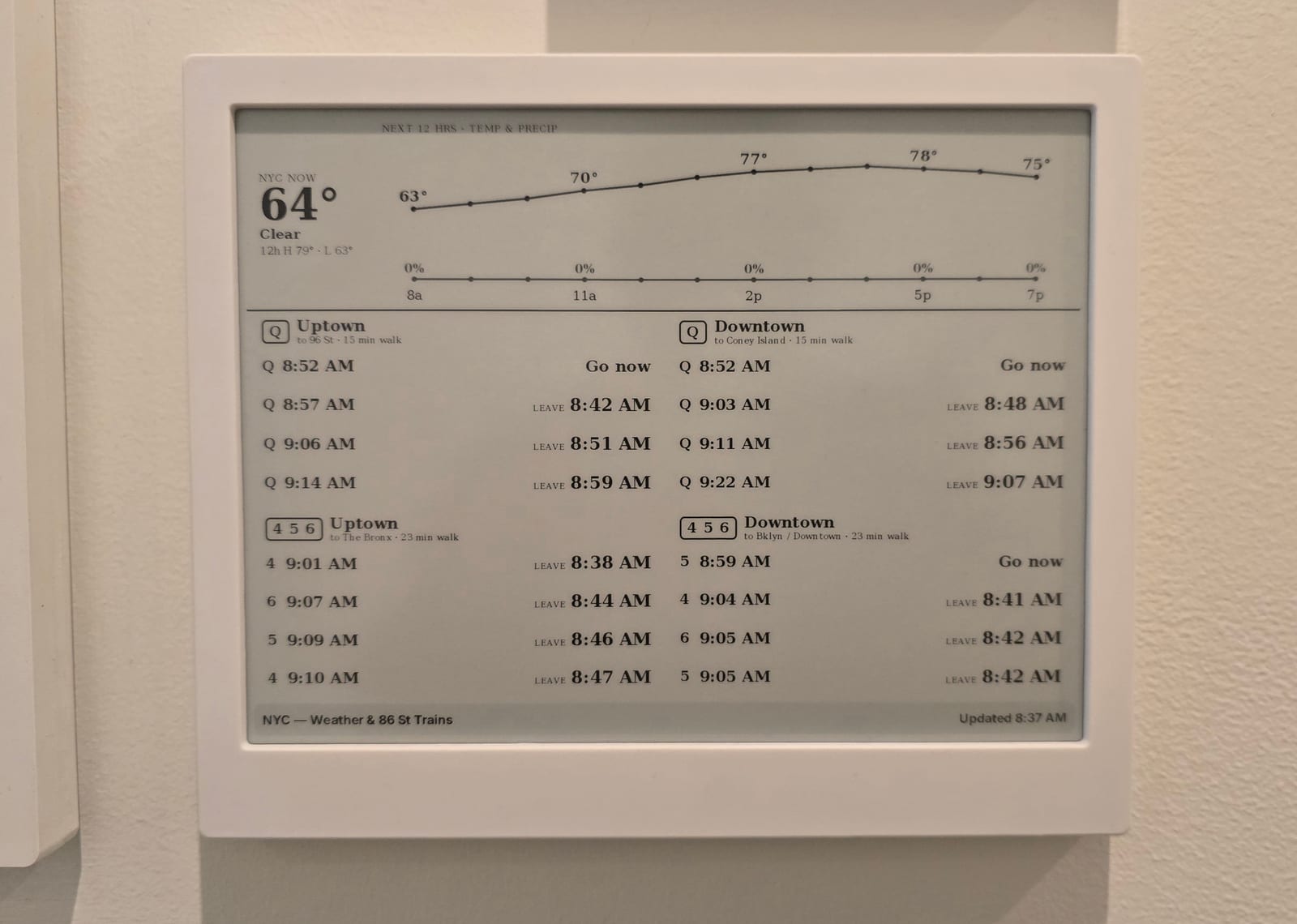 Close-up of the e-ink screen showing the widget
